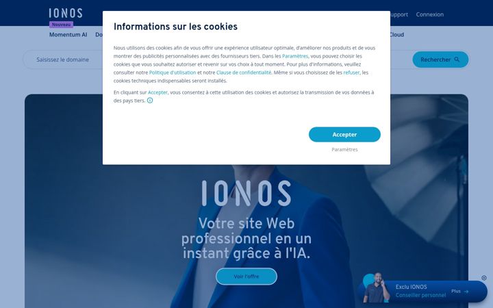 Ekraanipilt saidist ionos.fr