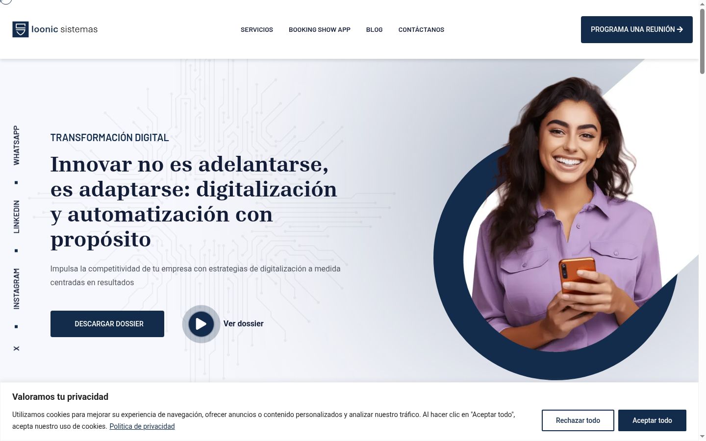 Captura de ecrã do banner de consentimento apresentado antes de qualquer interação