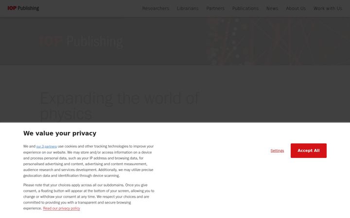 Screenshot stránky ioppublishing.org