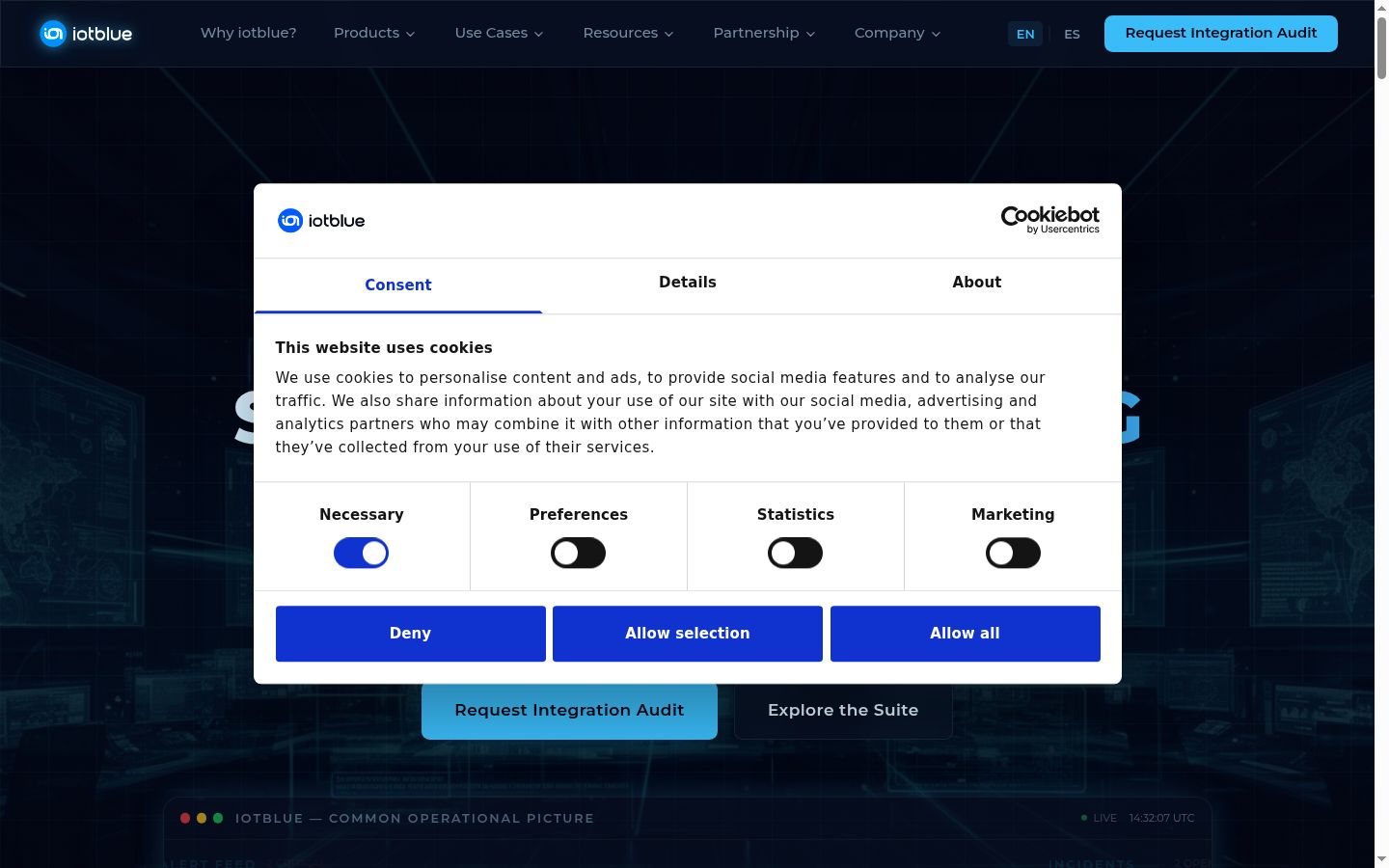 Captura de ecrã do banner de consentimento apresentado antes de qualquer interação