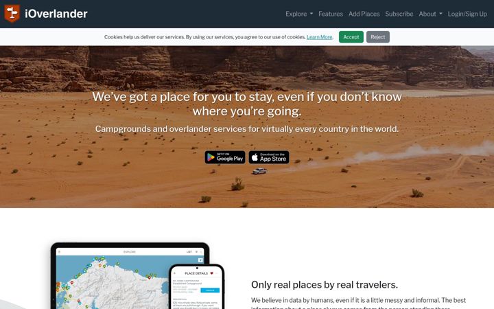Screenshot of ioverlander.com