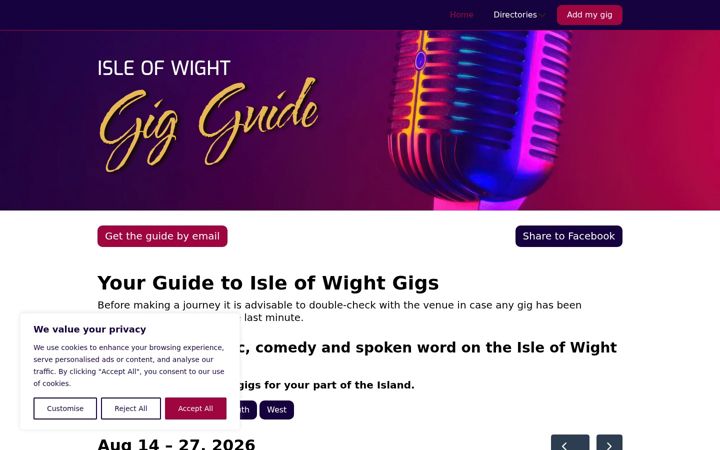 Screenshot of iowgigguide.uk