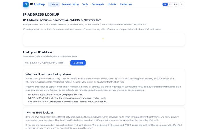 Screenshot of ip-lookup.net