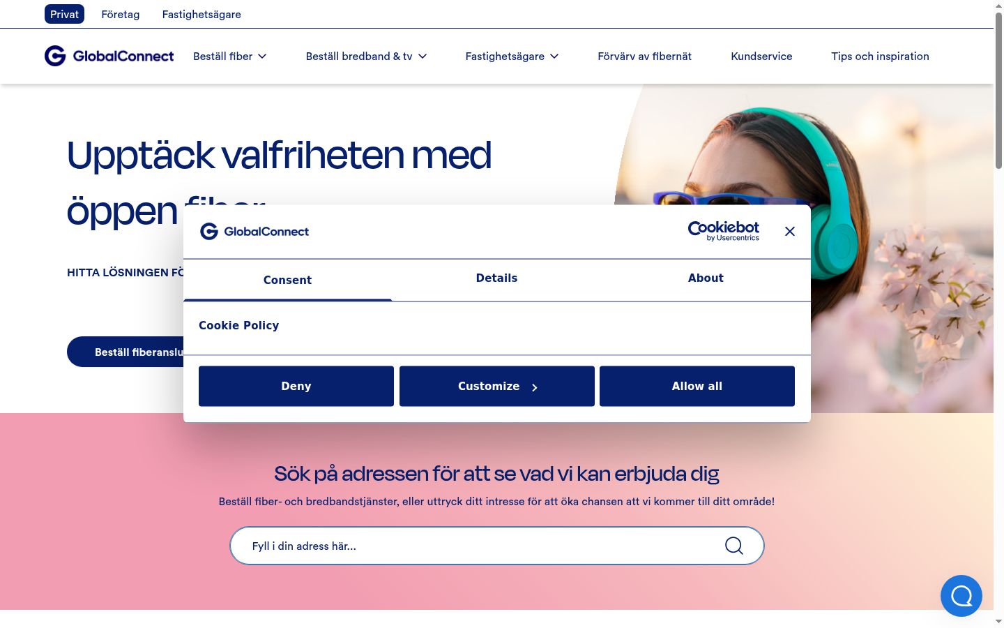 Screenshot of the consent banner shown before any interaction