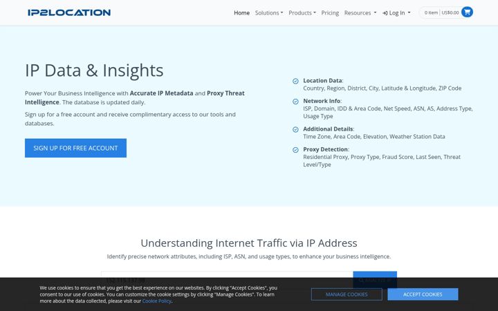 Zrzut ekranu ip2location.com