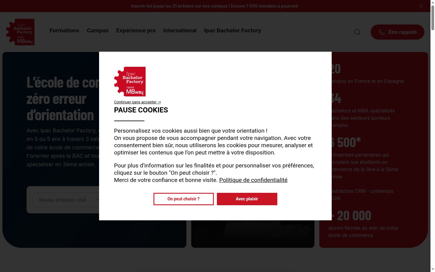 Screenshot of the consent banner shown before any interaction