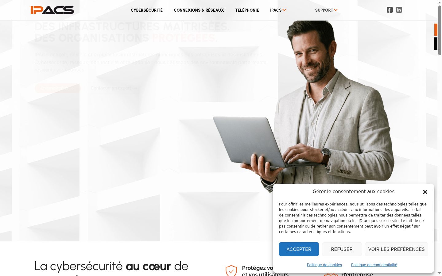 Capture d'écran de la bannière de consentement affichée avant toute interaction