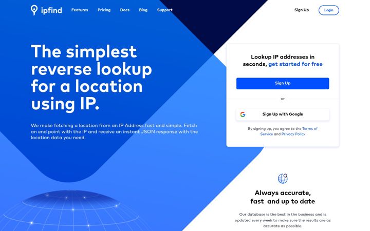 Posnetek zaslona ipfind.com