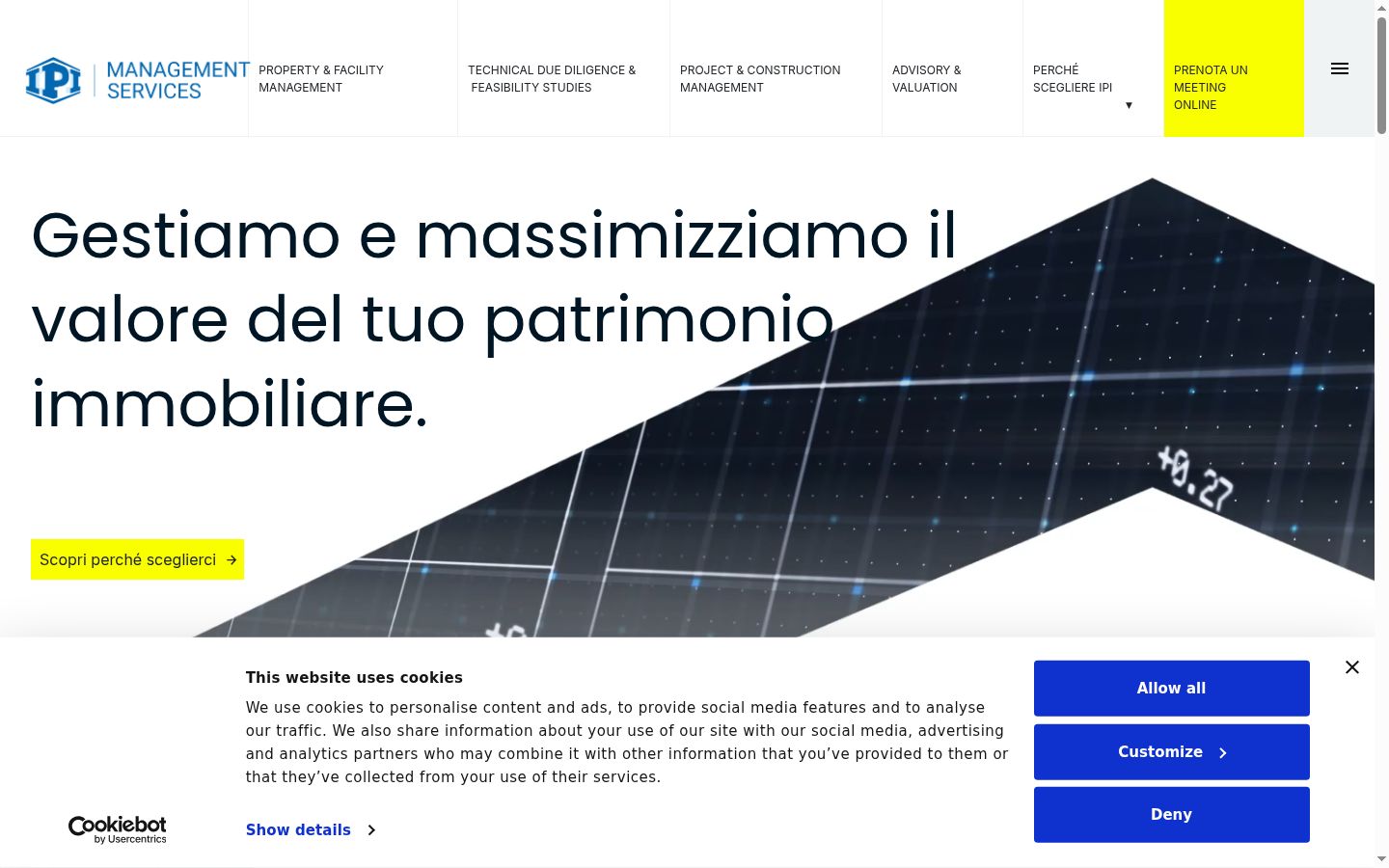 Screenshot del banner di consenso mostrato prima di qualsiasi interazione