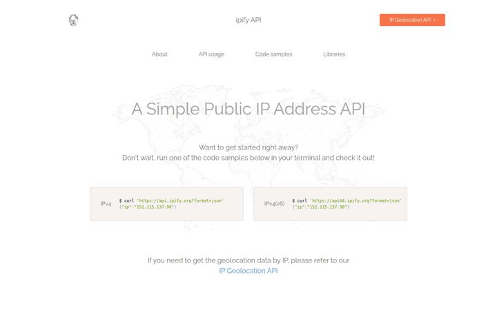 Screenshot ta' ipify.org
