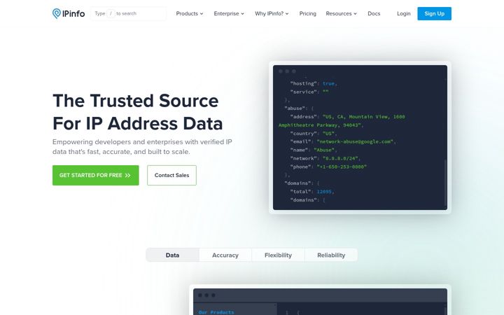 Screenshot von ipinfo.io