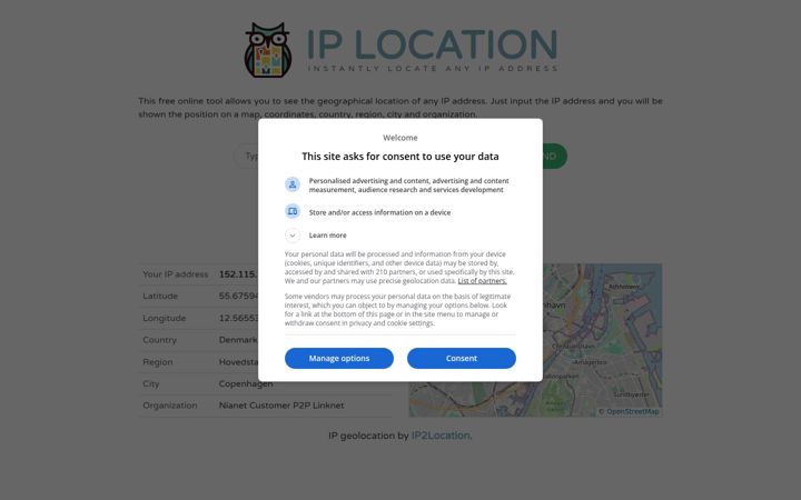 Screenshot of iplocation.com