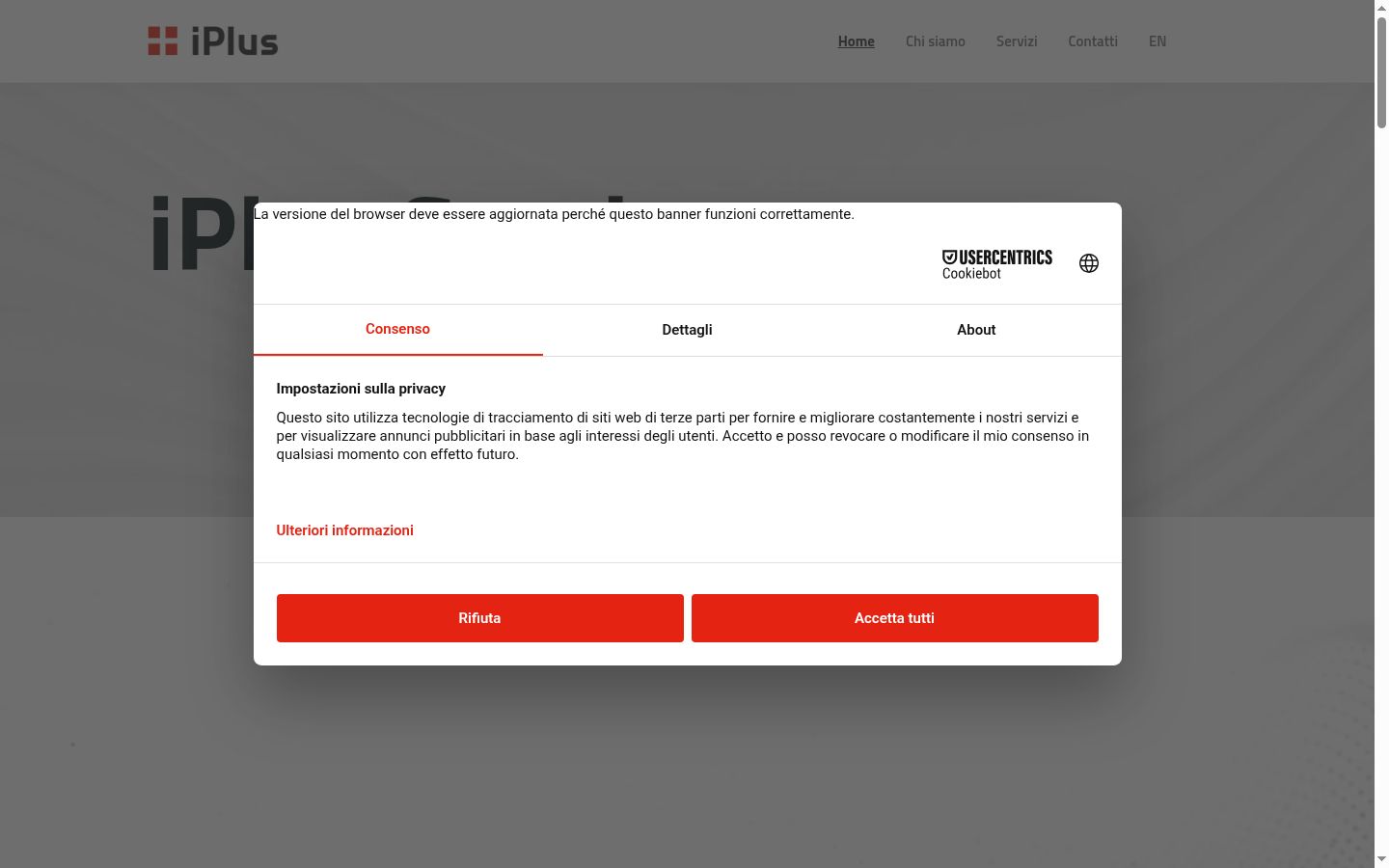 Captura de pantalla del banner de consentimiento mostrado antes de cualquier interacción