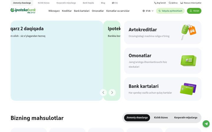 Skærmbillede af ipotekabank.uz