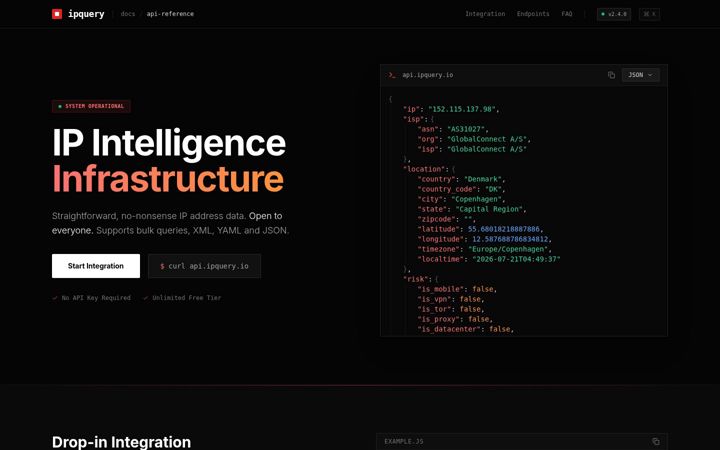 Screenshot of ipquery.io