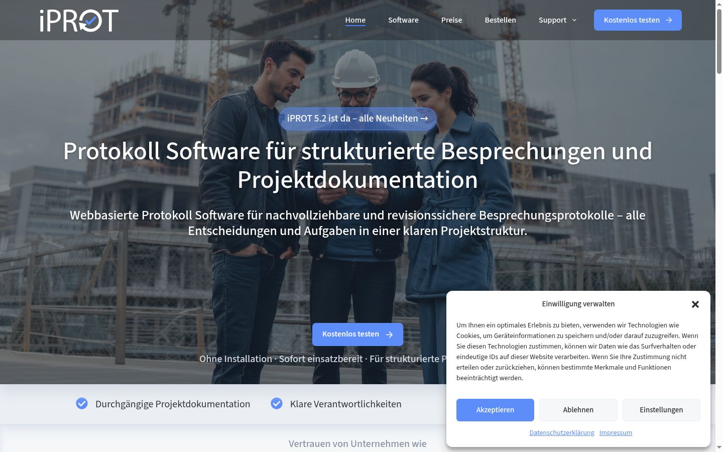 Screenshot des Einwilligungsbanners vor jeglicher Interaktion