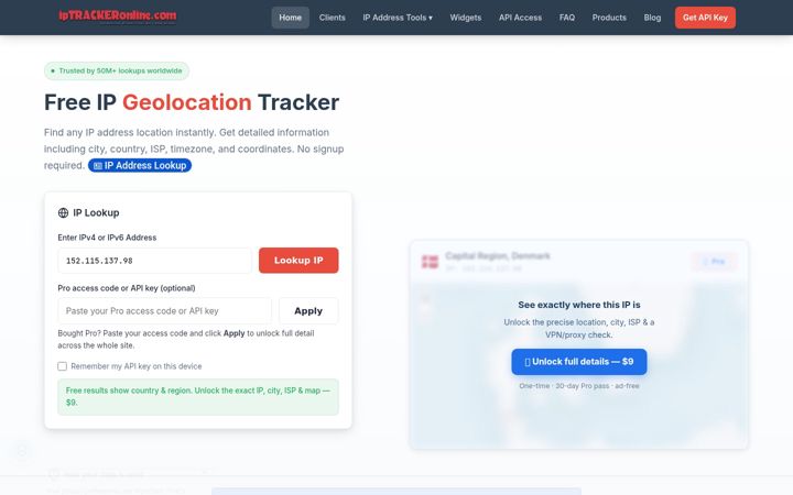Screenshot of iptrackeronline.com
