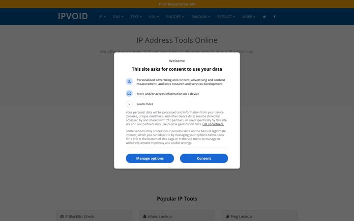 Екранна снимка на ipvoid.com