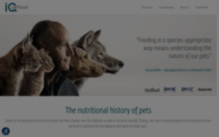 Skjámynd af iq-petfood.com