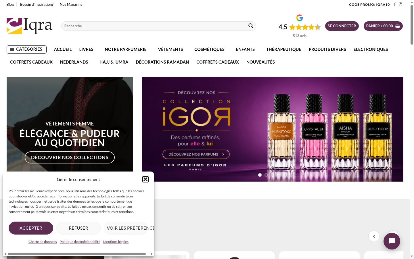 Captura de pantalla del banner de consentimiento mostrado antes de cualquier interacción