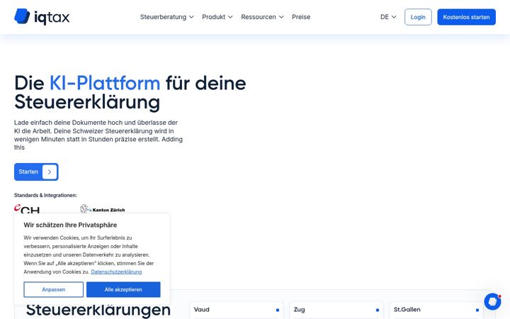 Screenshot of iqtax.ch