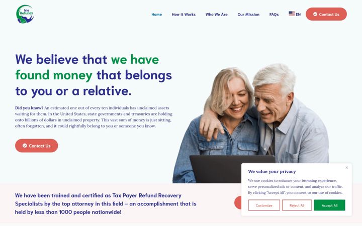 Screenshot of irierefunds.org