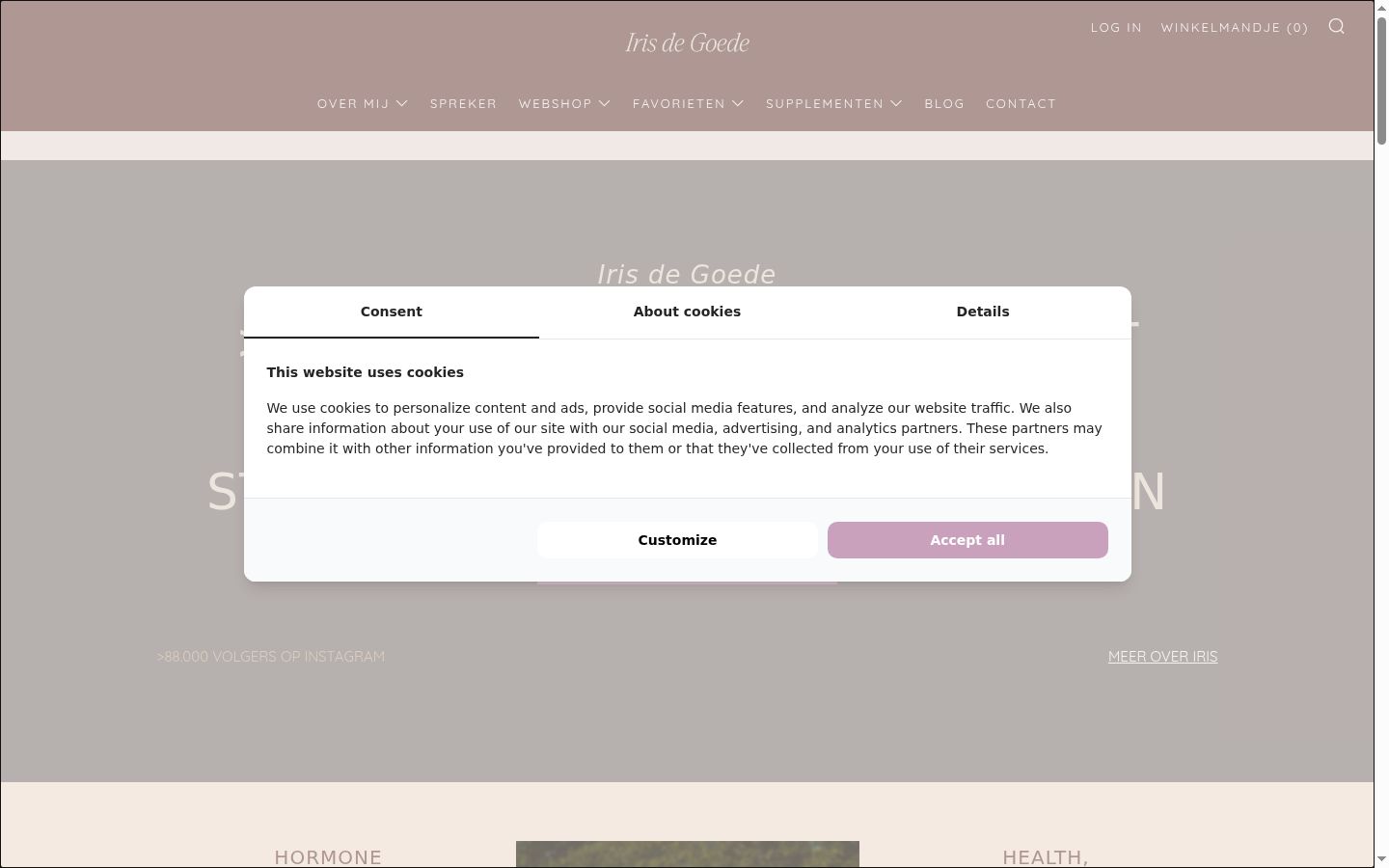 Screenshot del banner di consenso mostrato prima di qualsiasi interazione