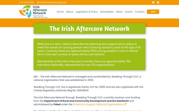 Screenshot of irishaftercare.com