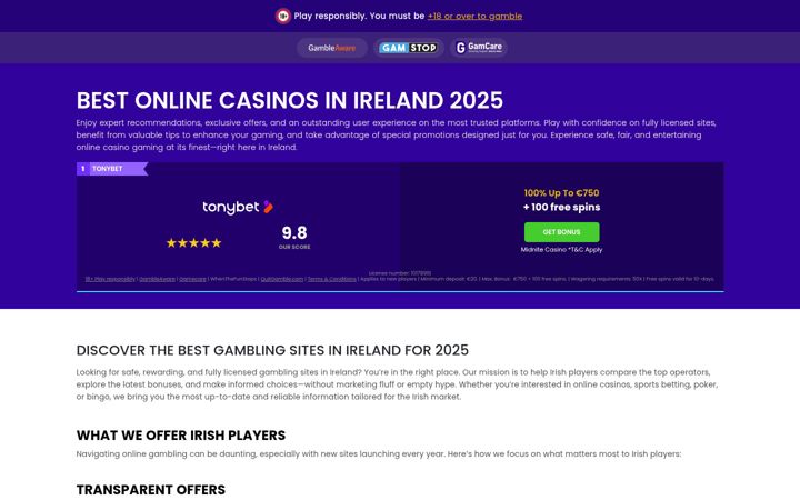 Screenshot of irishcasinoscout.com