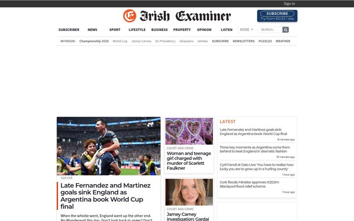 Screenshot stránky irishexaminer.com