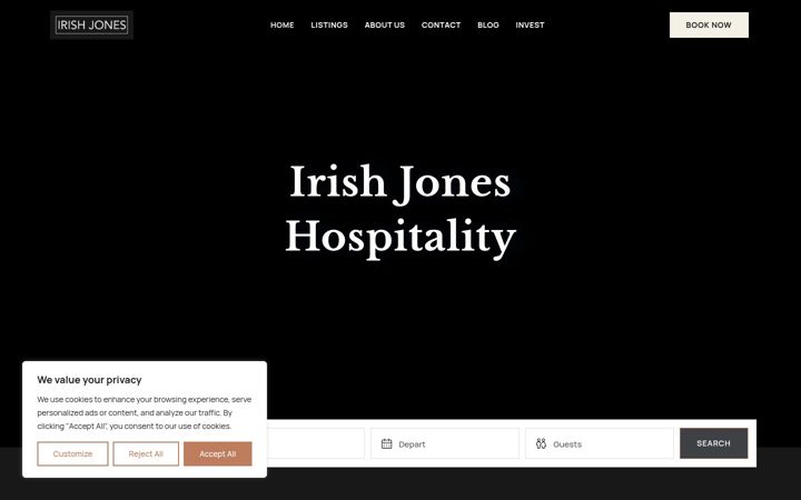 Screenshot of irishjoneshospitality.com
