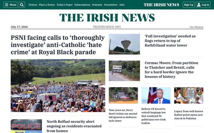 Skjermbilde av irishnews.com