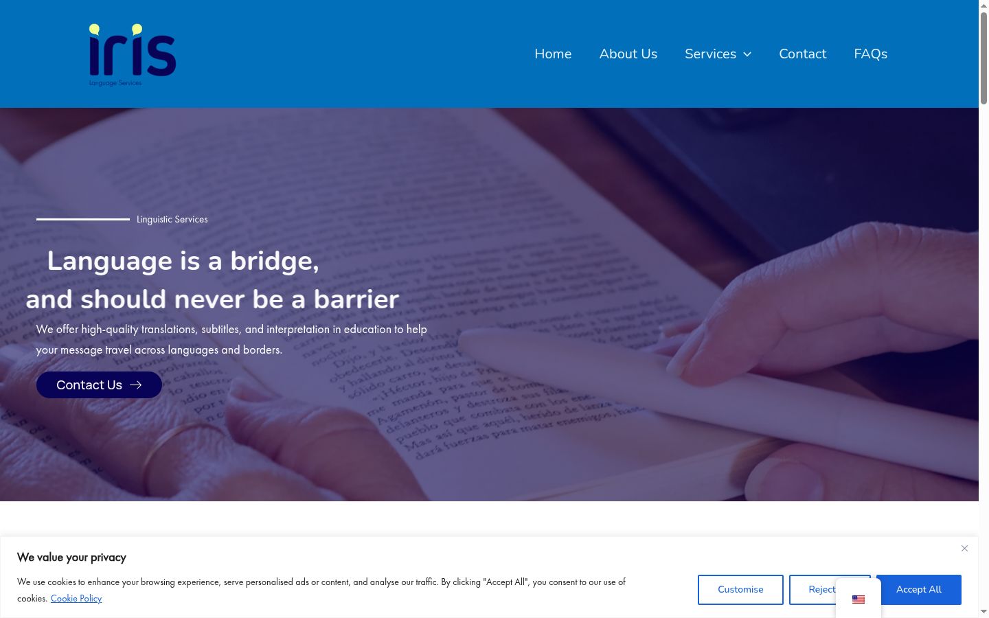 Screenshot del banner di consenso mostrato prima di qualsiasi interazione