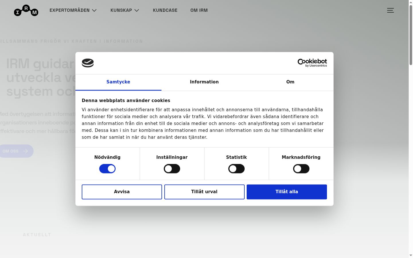 Screenshot del banner di consenso mostrato prima di qualsiasi interazione