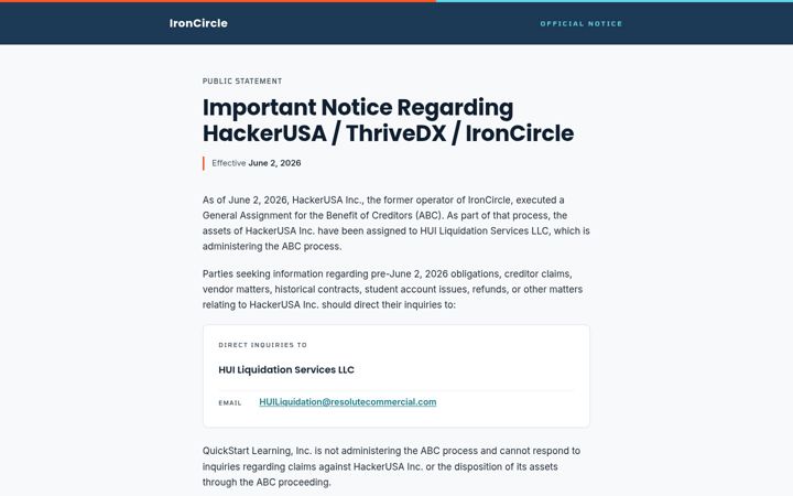 Screenshot of ironcircle.com