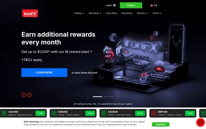 Screenshot of ironfx.com