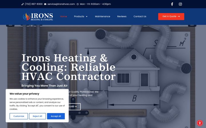 Screenshot of ironshvac.com