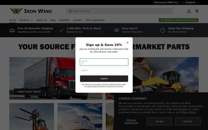 Screenshot of ironwingparts.com
