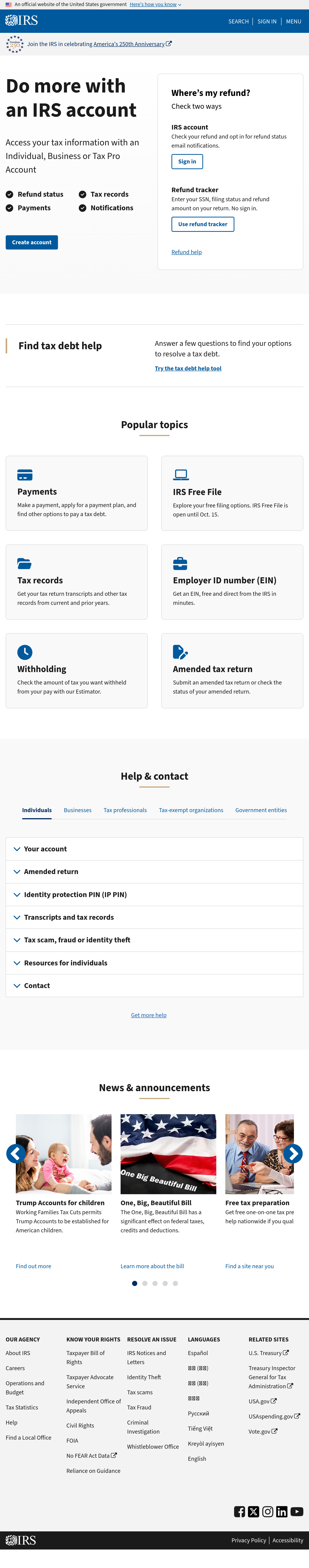 Tablet screenshot of irs.gov