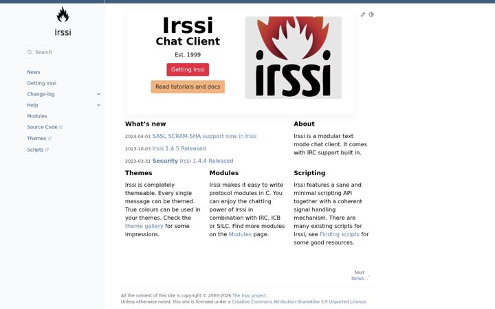 Screenshot of irssi.org