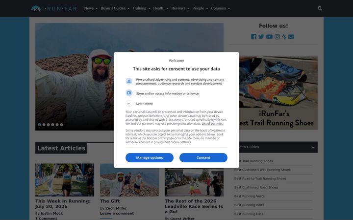 Screenshot of irunfar.com