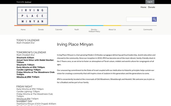 Screenshot of irvingplaceminyan.com