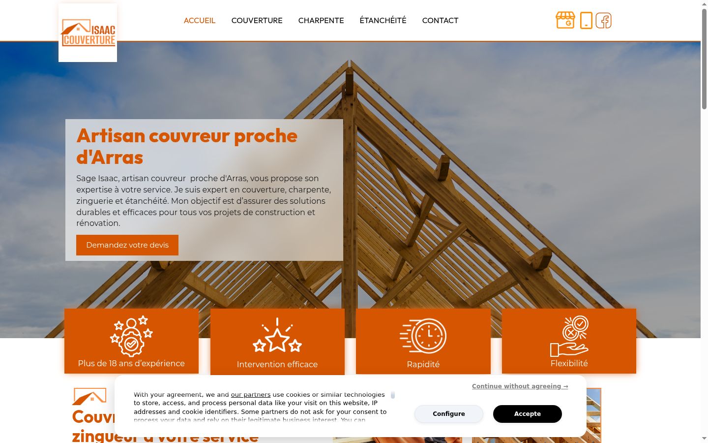 Skærmbillede af samtykkebanneret, som det blev vist før nogen interaktion