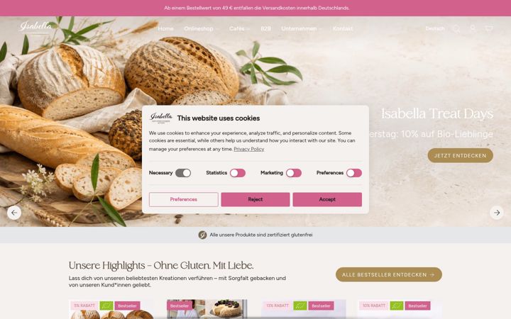 Kuvakaappaus sivustosta isabella-patisserie.de