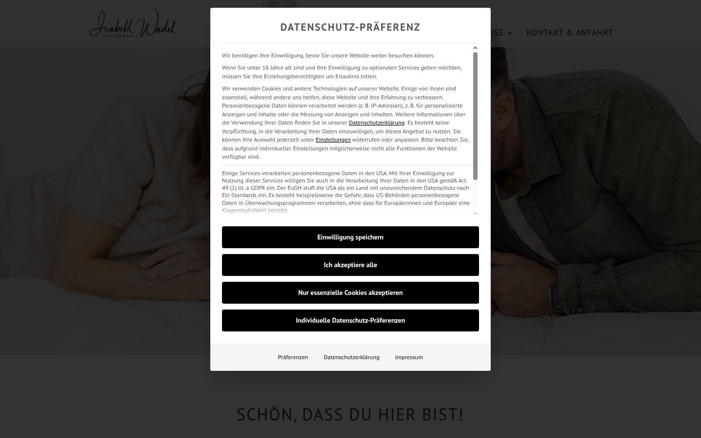Screenshot des Einwilligungsbanners vor jeglicher Interaktion