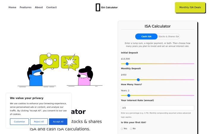 Screenshot of isainterestcalculator.com