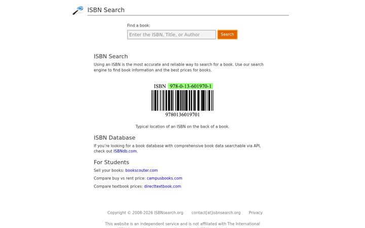 Screenshot of isbnsearch.org