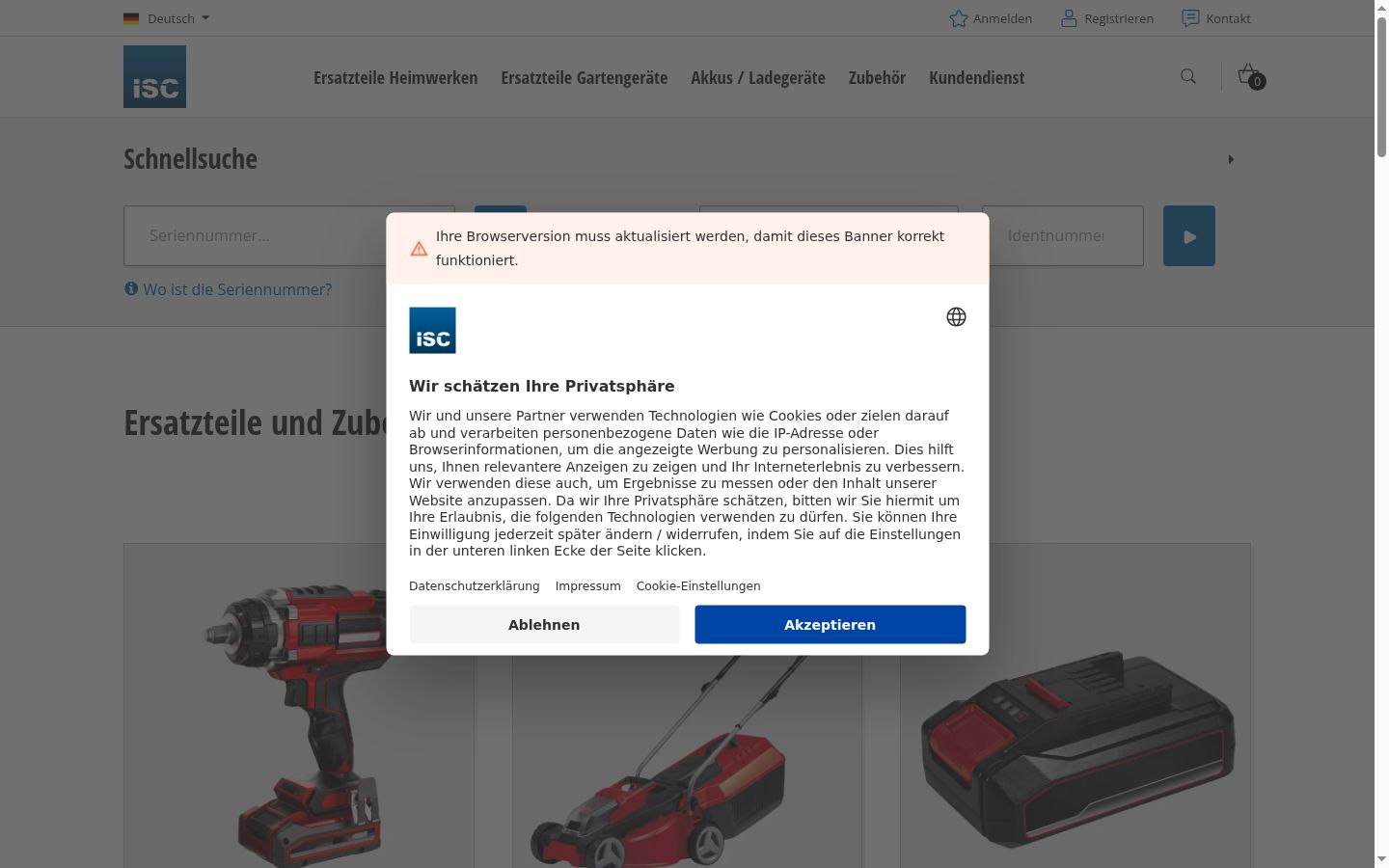 Captura de pantalla del banner de consentimiento mostrado antes de cualquier interacción