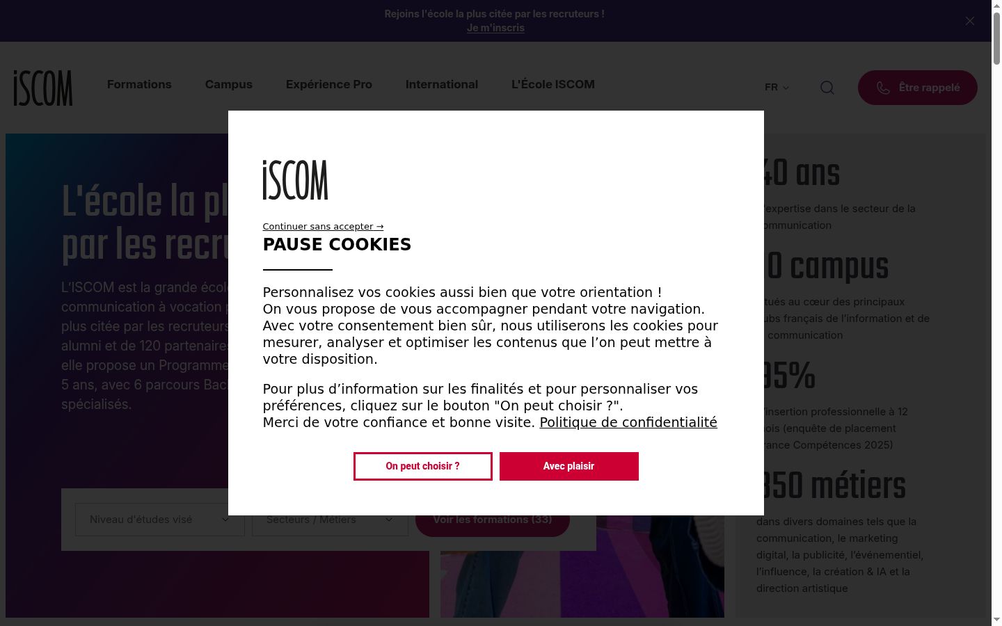 Screenshot of the consent banner shown before any interaction