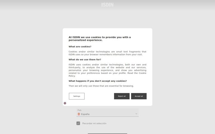 Screenshot of isdin.com